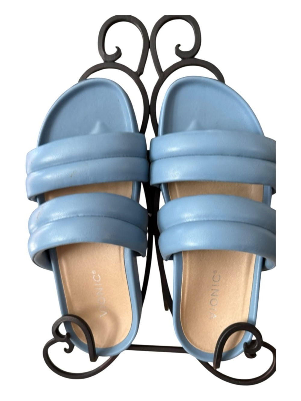 Vionic Women's Sky Blue Padded Triple-Strap Slide Mules